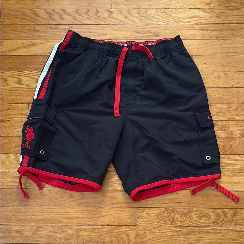 U.S. Polo Assn. Men's Black Shorts with Red Trim